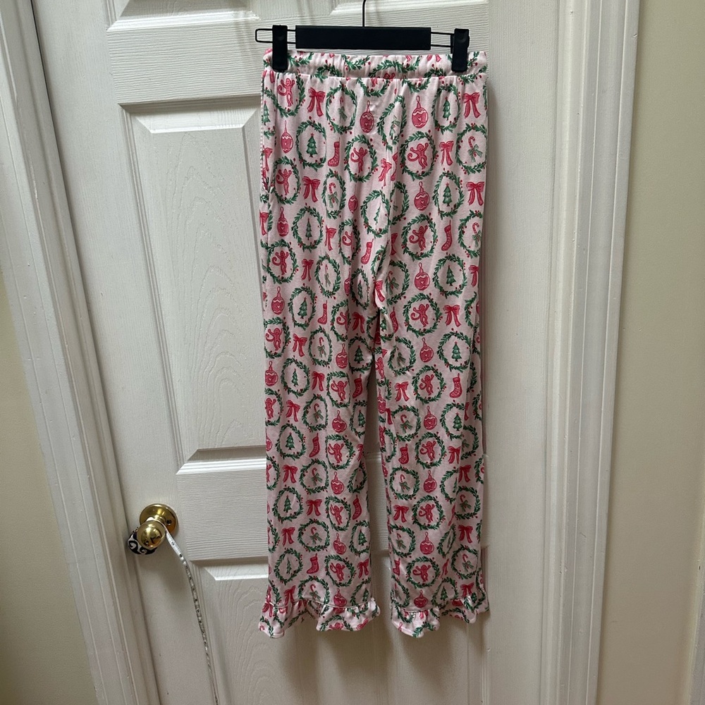Roller Rabbit Tis The Season Lily Floral Wreath Wide-Leg Lounge Pants Pink Green - Picture 4 of 7